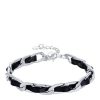 18K Gold Titanium Steel Plated European And American Fashion Metal Chain Leather Rope