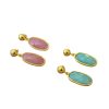 Oval Carved Real Stone Natural Stone Stud Earrings