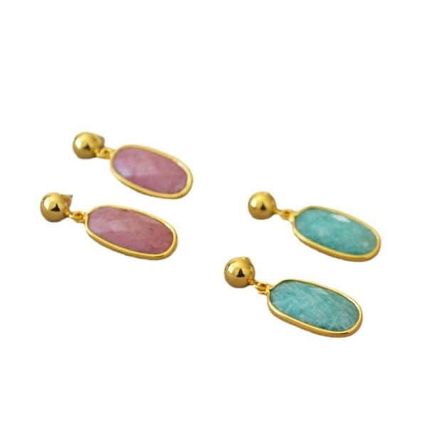 Oval Carved Real Stone Natural Stone Stud Earrings