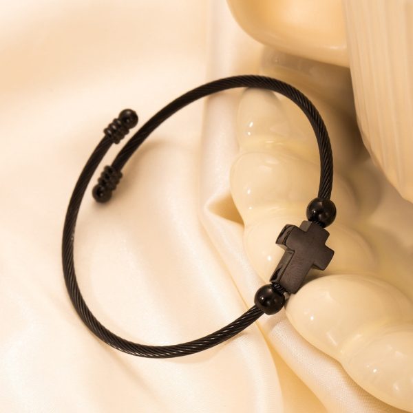 Titanium Steel Retro With Opening Adjustable Cross Bracelet