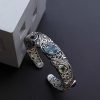 Vintage Distressed Cutout Carvings Flower Basket Topaz Bracelet