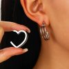 Three-line Love Heart Stud Earrings Double-layer Circle Women's Simple