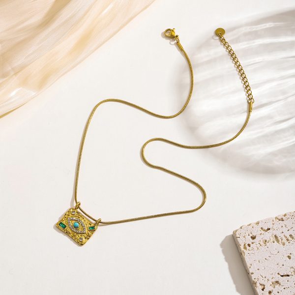 Female Retro Stainless Steel Devil Square Eye Necklace