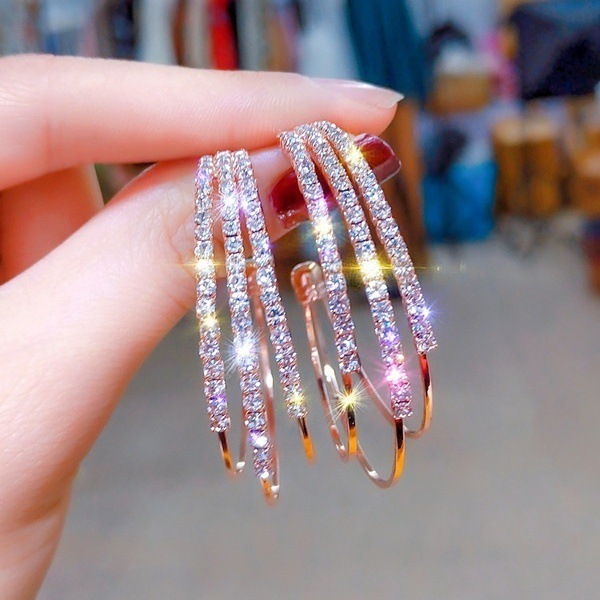 Women's Full Diamond Geometric Circle Earrings