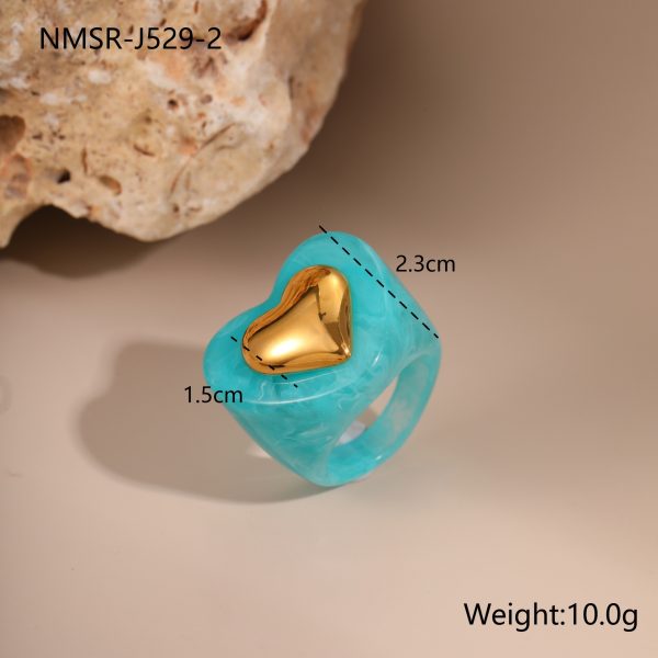 Colorful Heart-shaped Resin Ring Ins Style Titanium Steel Ring