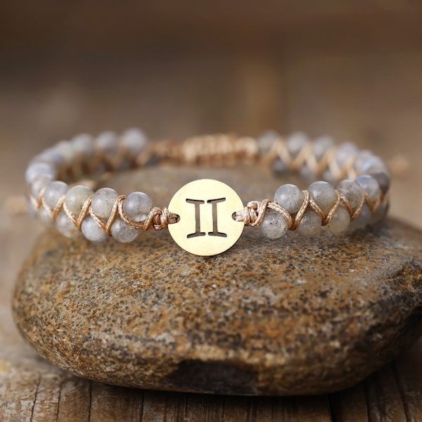 Natural Stone 12 Constellation Stainless Steel Hand-woven Couple Bracelet
