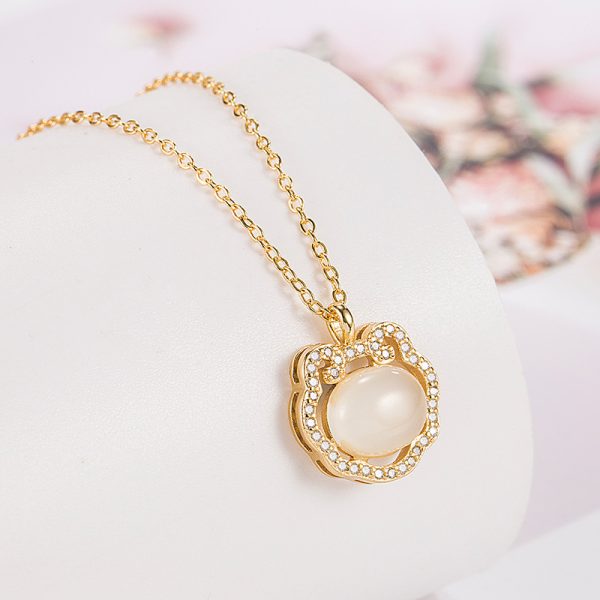 White Chalcedony Safety Lock Necklace Women