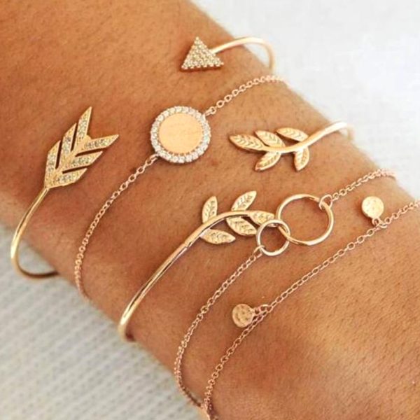 European And American Trend Cross-border Jewelry Leaf Love Triangle LOVE Bracelet Circle Bracelet Set