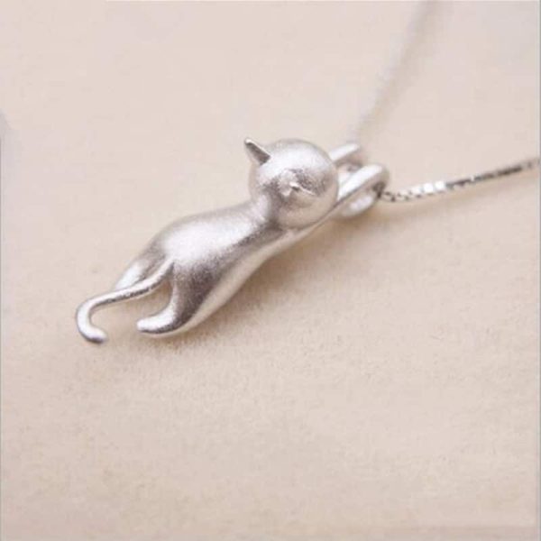 Cute Sandblasted Cat Sterling Silver Necklace Set