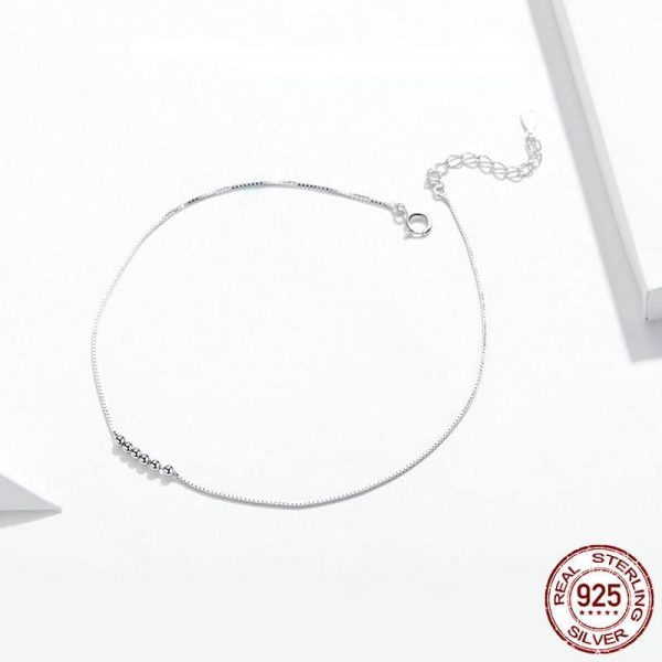 Sterling Silver Anklet Round Beads White Gold Plated S925 Simple
