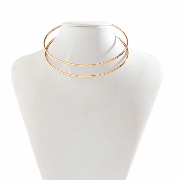 Simple Clavicle Chain Open Line Geometric Neck Ring Metallic