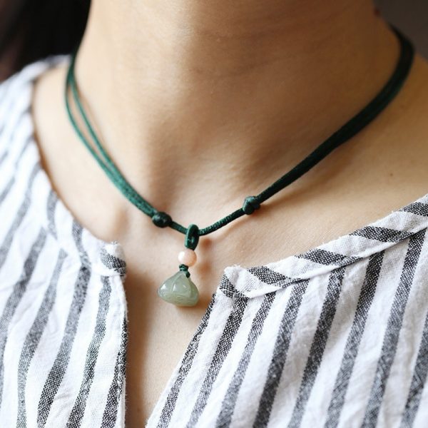 Natural Hetian Jade Necklace Short Lotus Safety Buckle Pendant Simple