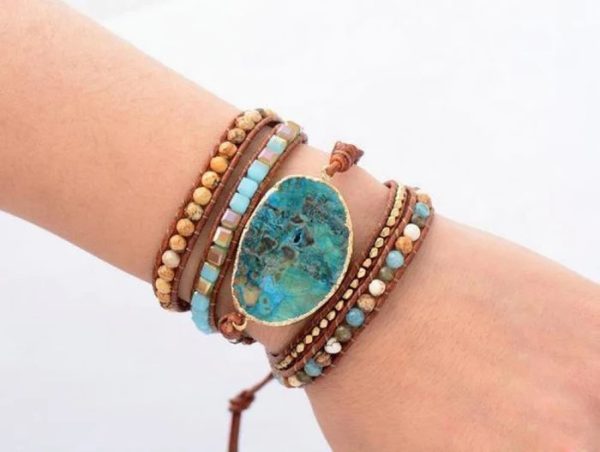 Natural Ocean Stone Leather Multi-layer Bracelet Simple
