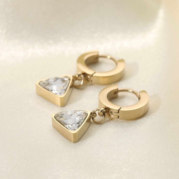 Triangular Zircon Drop Hoop Earrings