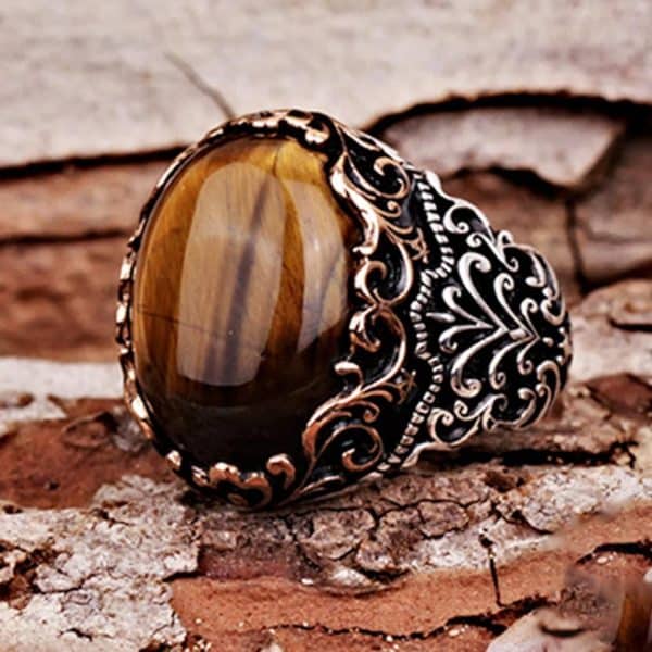 Punk Glyph Tiger Stone Ring