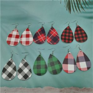 Duplex Printing Drop-shaped Leather Earrings
