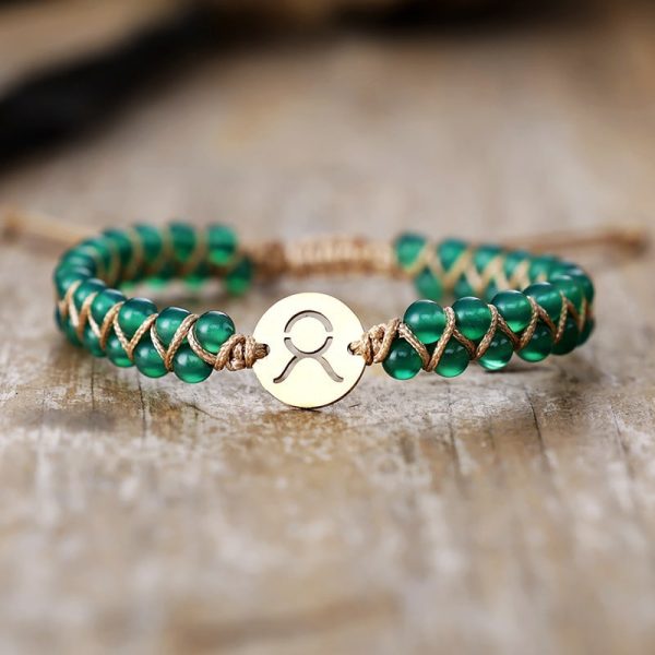 Natural Stone 12 Constellation Stainless Steel Hand-woven Couple Bracelet