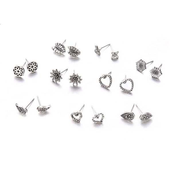 Women's Fashion Love Wings Flower Earrings 9 Piece Set