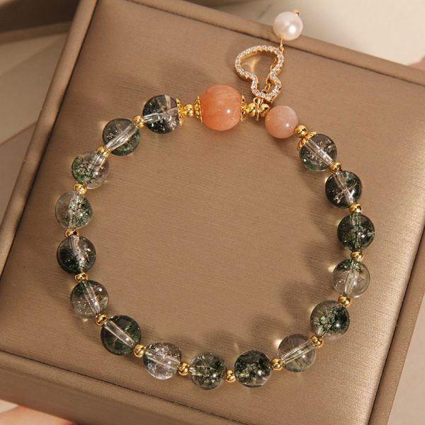 Green Phantom Quartz Crystal Female Niche Mori Style Simple Calabash Pendent Bracelet