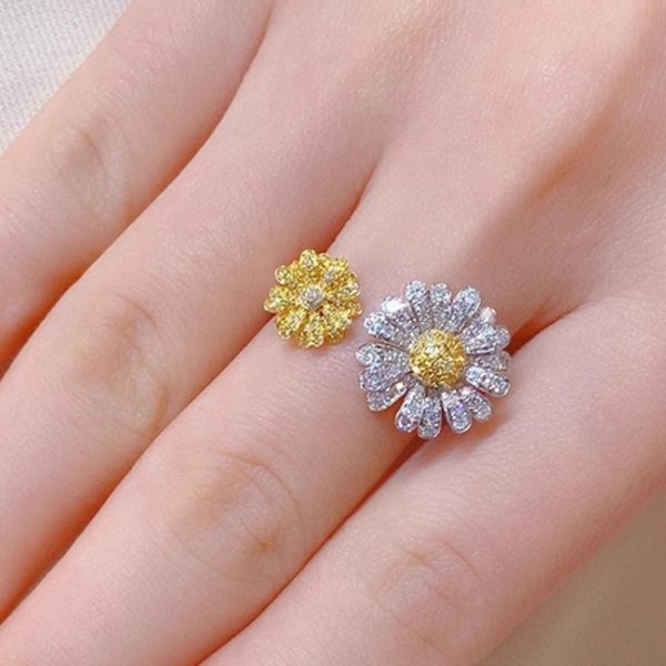 S925 Sterling Silver Ins Double Open Yellow Diamond Ring