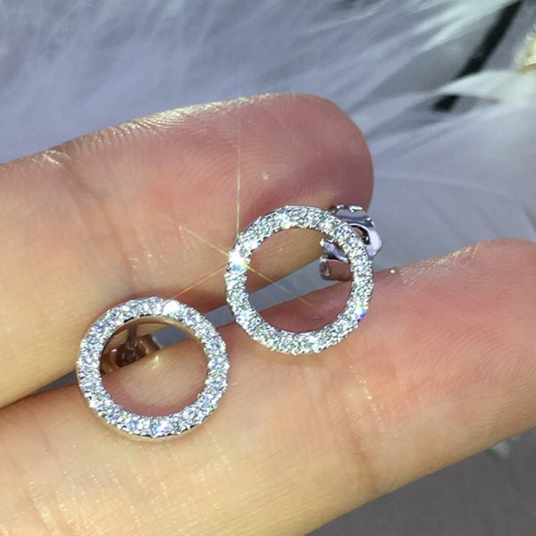 Earrings Temperament Hollowed Out Circle Zircon Full Of Drill Ear Studs