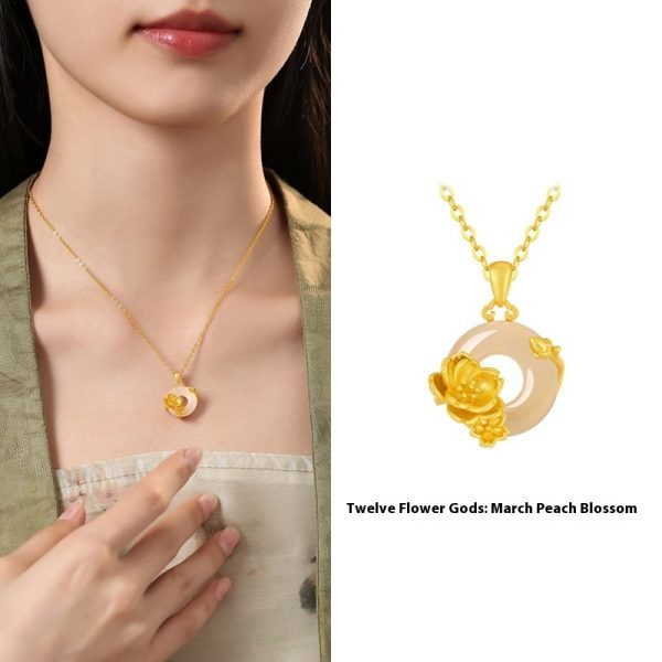 The 12 Floras White Chalcedony Safety Buckle Pendant Necklace