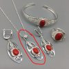 Ethnic Mongolian Silver Jewelry Set Bracelet Four Piece Set