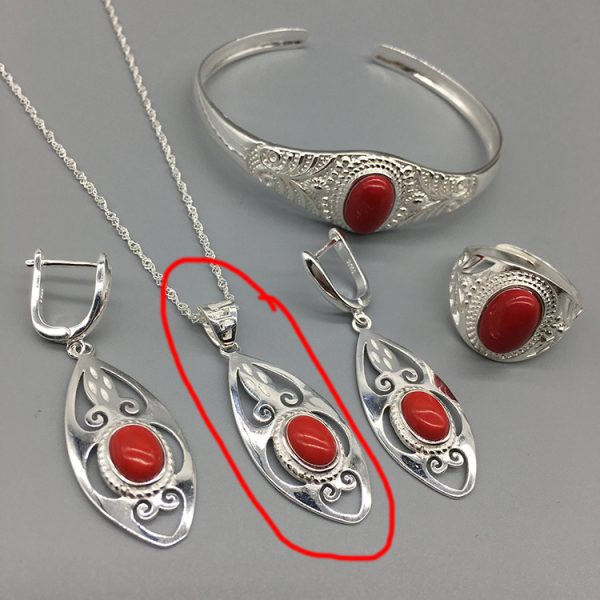 Ethnic Mongolian Silver Jewelry Set Bracelet Four Piece Set