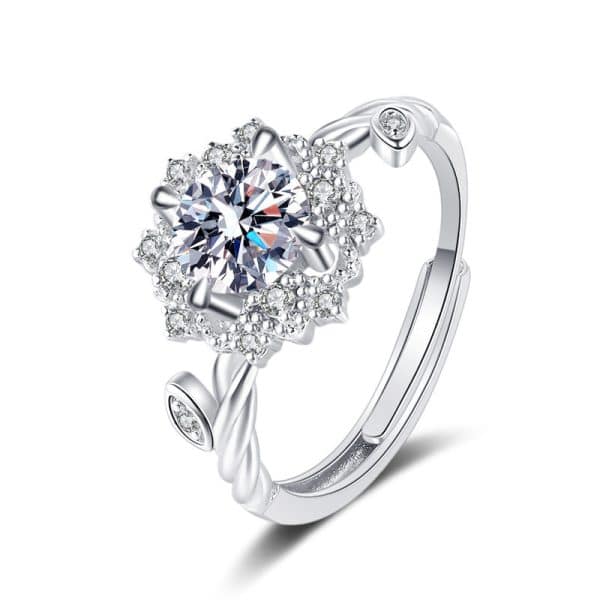 S925 Sterling Silver Flowers Four-claw Moissanite Ring