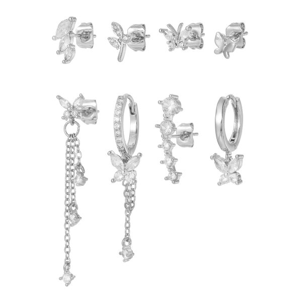 Elegant Butterfly Chain Tassel Zircon Ear Bone Stud Eight-piece Set