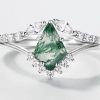 Natural Green Moss Stone Stacked S925 Silver Inlaid Agate Ring