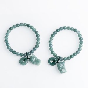 Natural Emerald Blue Water Lucky Cat Peace Buckle Hand Weaving Bracelet