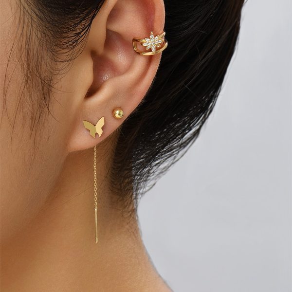 Personality Design Feeling Earrings Inlaid Diamond Awn Star Ear Bone Clip Set Female, Fashion Butterfly Tassel Earrings