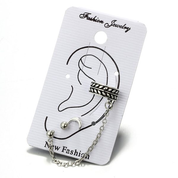 Fashion Simple Moon Round Alloy Chain Earrings Ear Clips Retro 3-Piece Female Set
