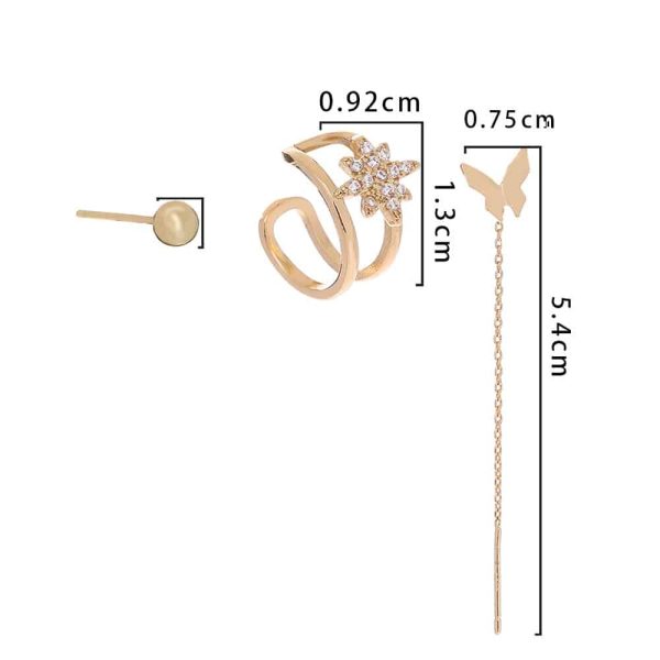 Personality Design Feeling Earrings Inlaid Diamond Awn Star Ear Bone Clip Set Female, Fashion Butterfly Tassel Earrings