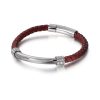 Men's Geometric Elbow Stainless Steel Diamond Leather Woven Bracelet