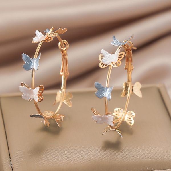 Butterfly Earrings Hollow Multi-layer Big Circle Ear Hook