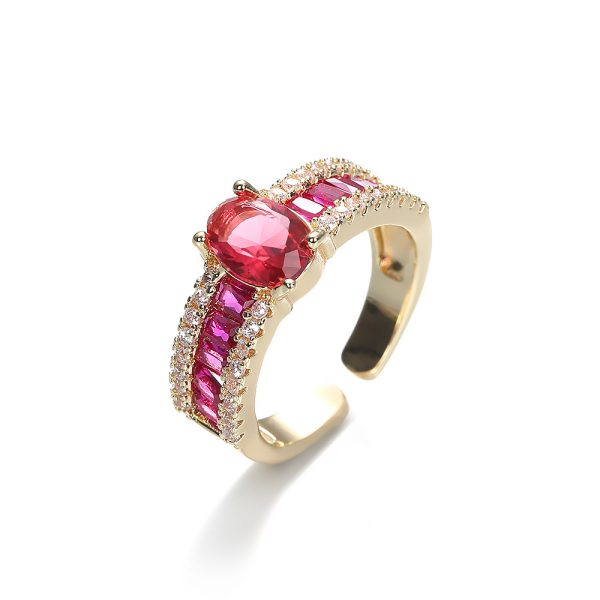 Fashion Copper Plating 18K Emerald Micro-inlaid Zircon Ring