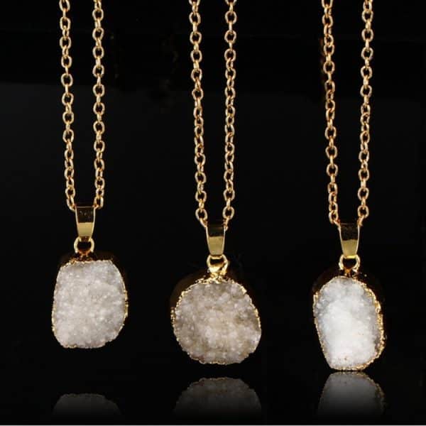Ladies Round Irregular Water Droplets Natural Stone Rough Stone Pendant Necklace