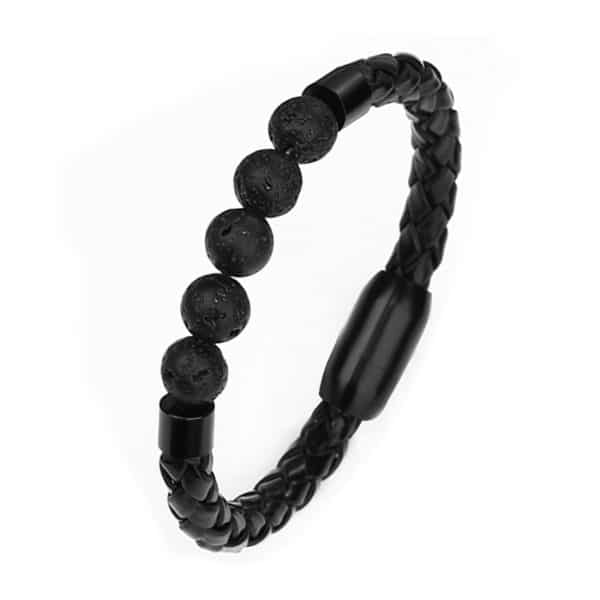 Volcanic stone leather cord bracelet