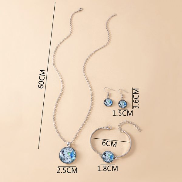 Vintage Blue Hummingbird Jewelry Set Handmade Animal Picture Glass Necklace Bracelet Earrings For Women