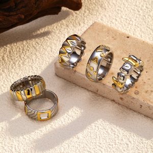 Fashionable Gold And Silver Two-tone Cross Stainless Steel Ring