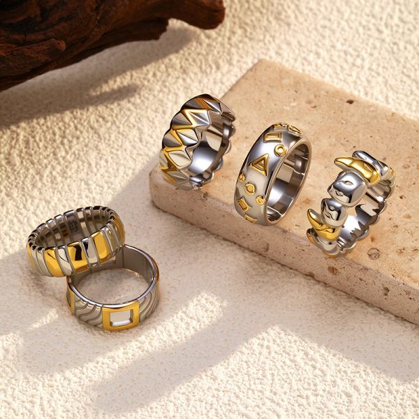 Fashionable Gold And Silver Two-tone Cross Stainless Steel Ring