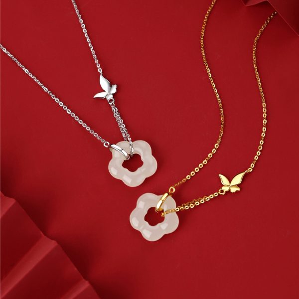 Hetian Jade Necklace Women's Sterling Silver National Style High Sense