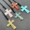 Natural Stone Christmas Gift Agate Woven Semi-precious Stone Cross Necklace