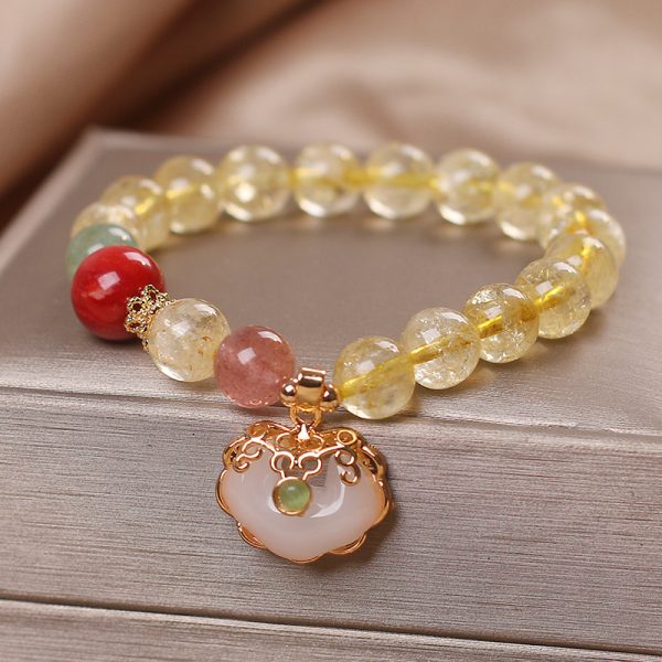 Natural Citrine Jade Ruyi Pendant Bracelet For Women