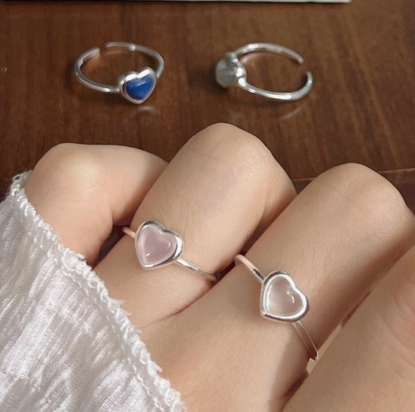 S925 Silver Minimalist Natural Crystal Ore Mini Heart Ring