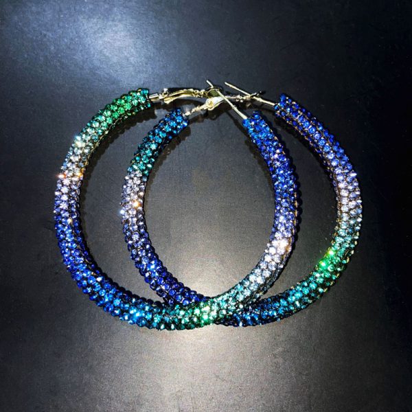 Full Diamond Gradient Big Circle Earrings Nightclub Stage Party Ear Accessories