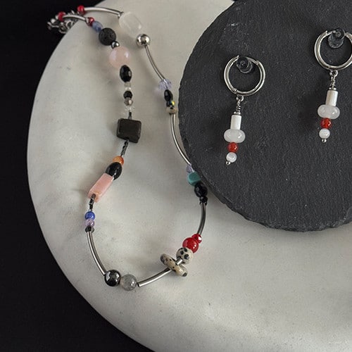 New Chinese Style Summer Lazy Colorful Natural Stone Titanium Steel Necklace
