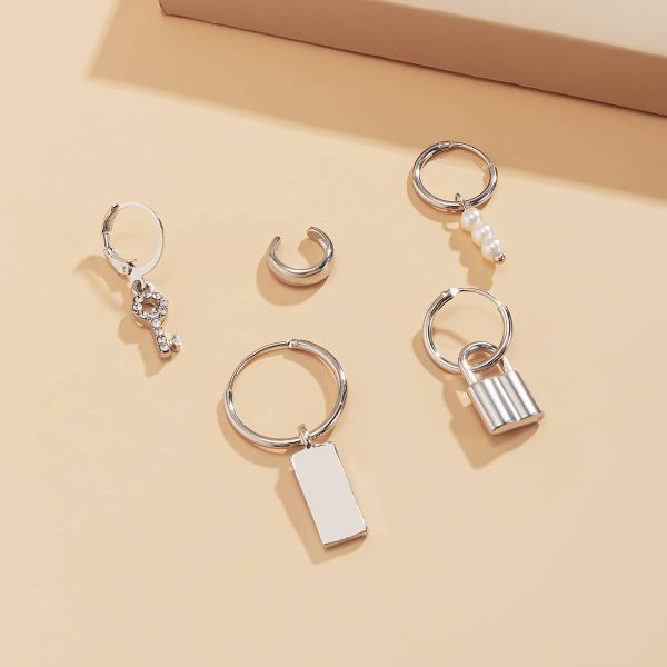 Trendy Mix And Match Geometric Square Brand Lock Set Earrings